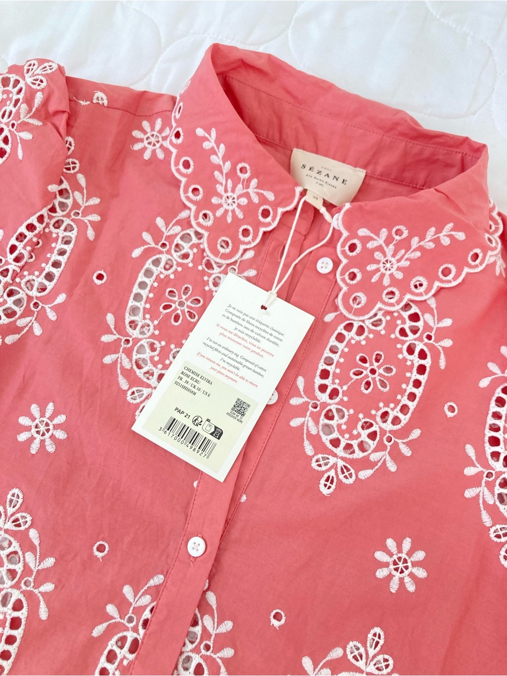 Sezane Elvira Blouse Ecru Pink size 38 - Picture 4 of 7